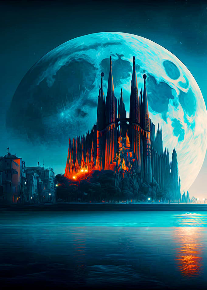 Majestic castle and moon