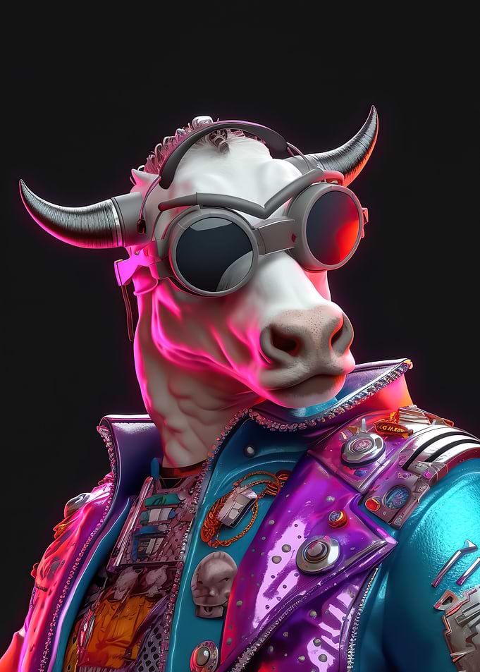 An anthropomorphic DJ Cow