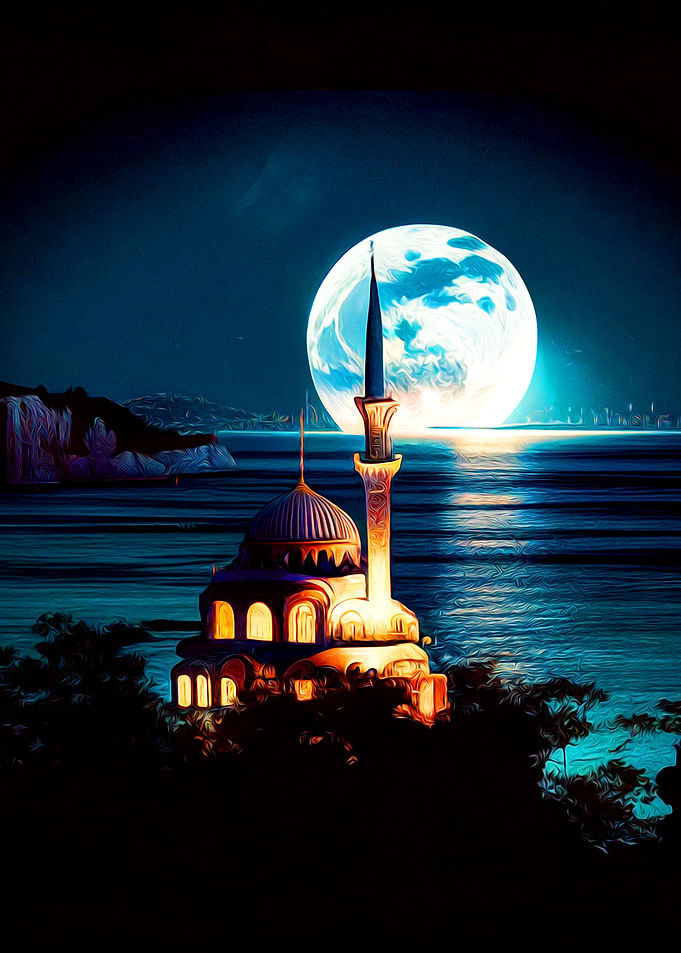 Majestic castle and moon