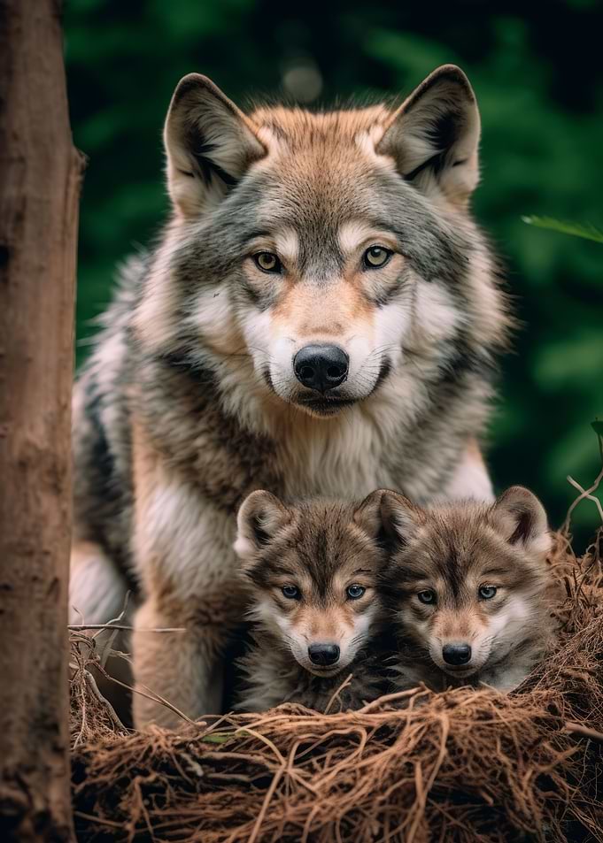 Wolf With Pups