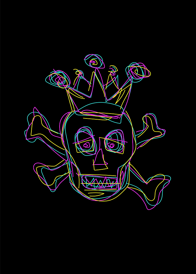 Neon skull icon with crown