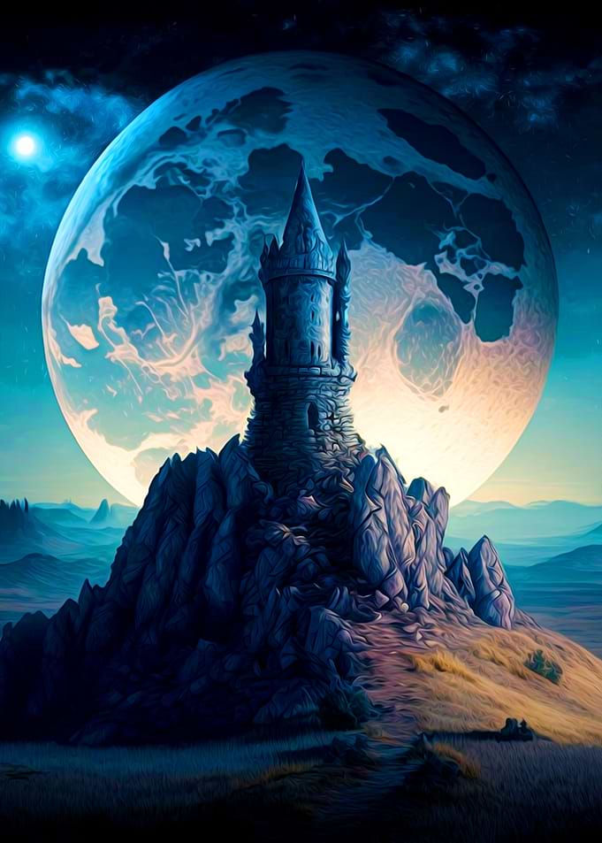 Majestic castle and moon