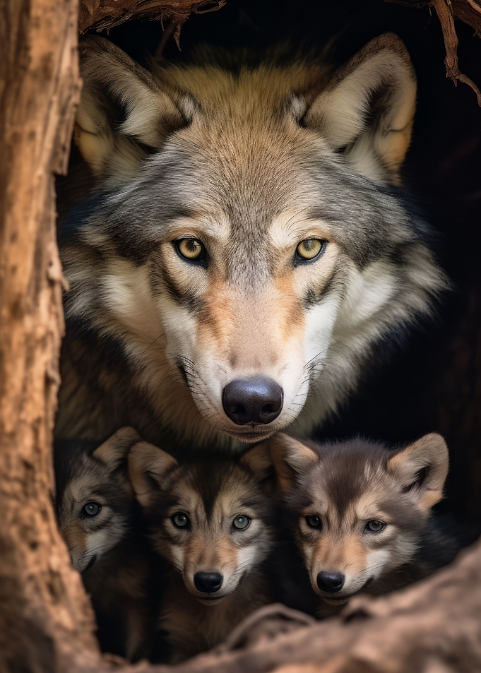Wolf With Pups