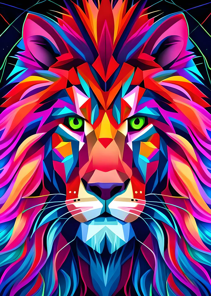 Geometric Cyberpunk Lion