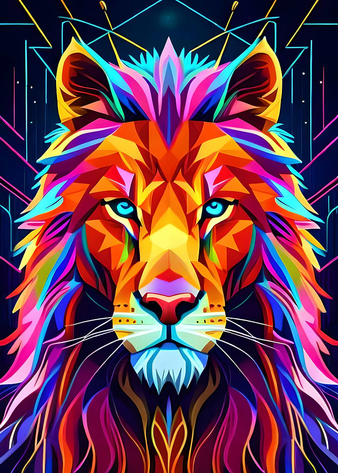 Geometric Cyberpunk Lion