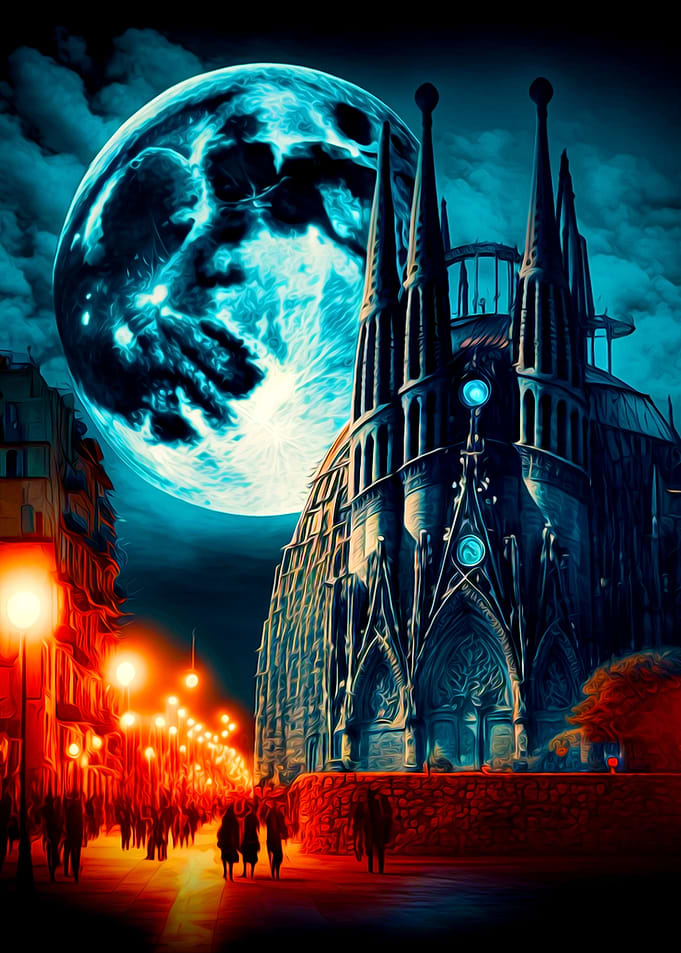 Majestic castle and moon