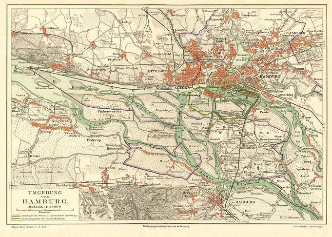 Vintage Map Hamburg 19 Jh