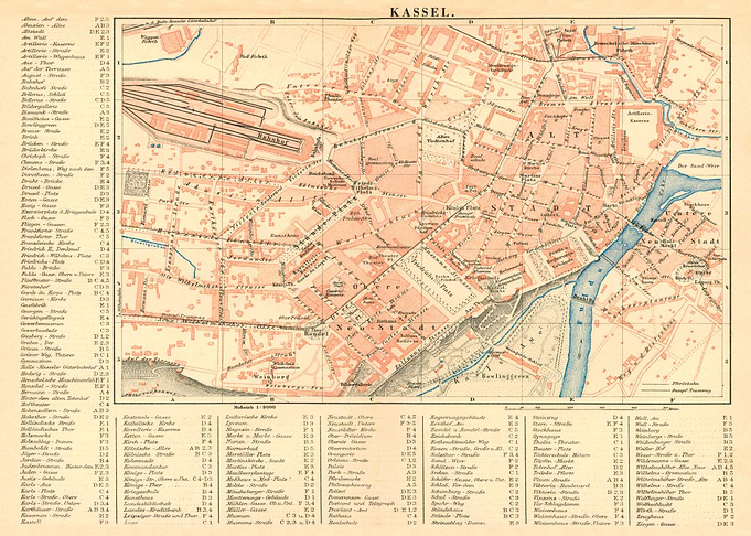Vintage Map Kassel 19 Jh