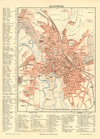 Vintage Map Hannover 19 Jh