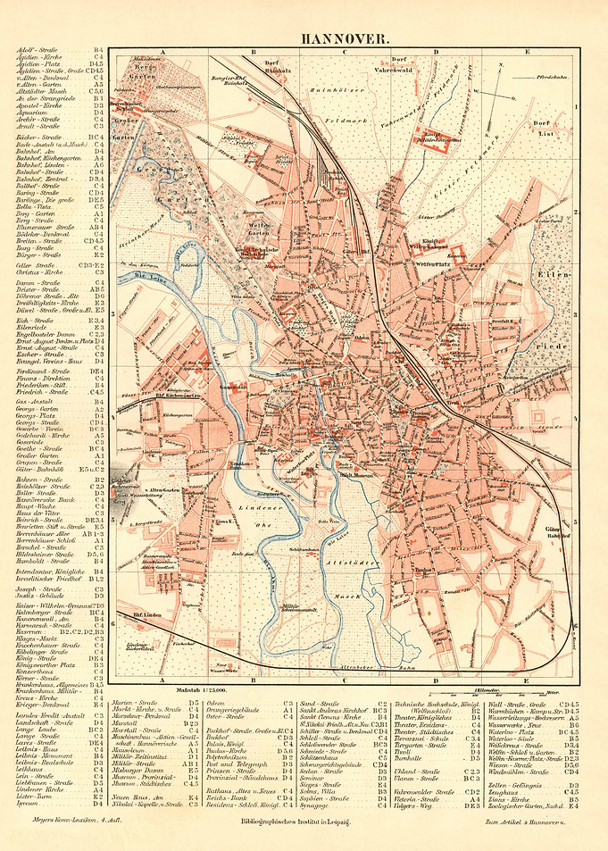 Vintage Map Hannover 19 Jh