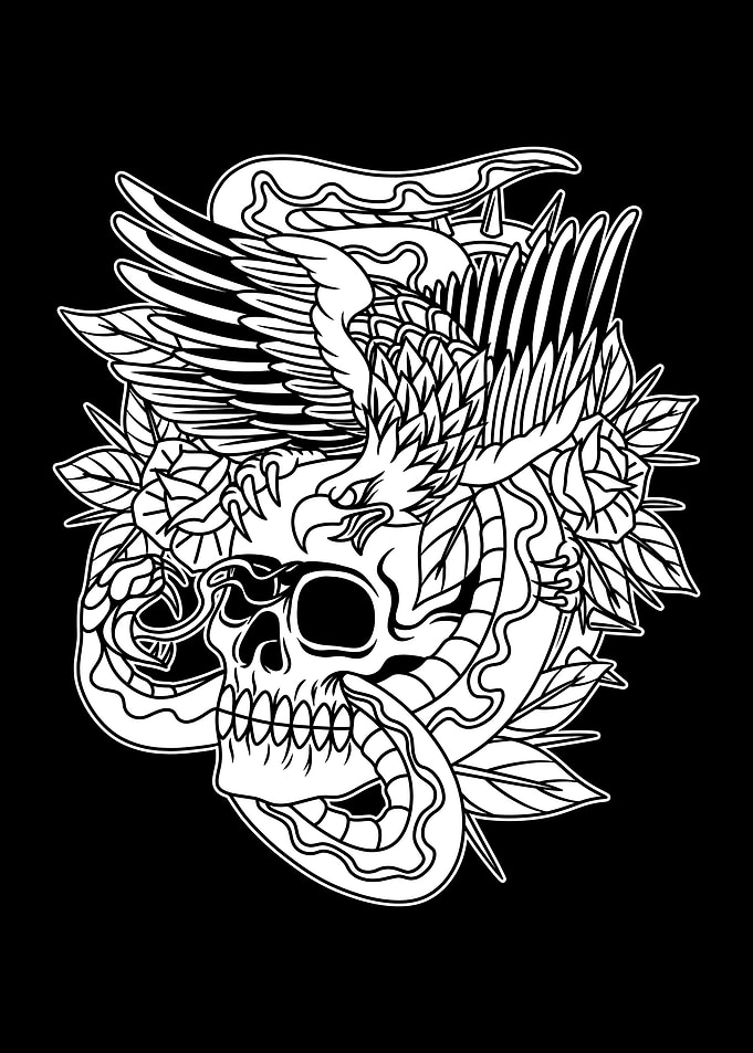 Eagle Skull Tattoo BnW