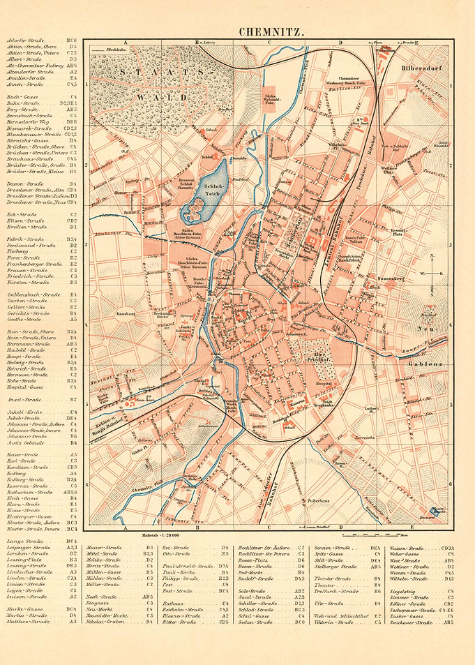 Vintage Map Chemnitz 19 Jh