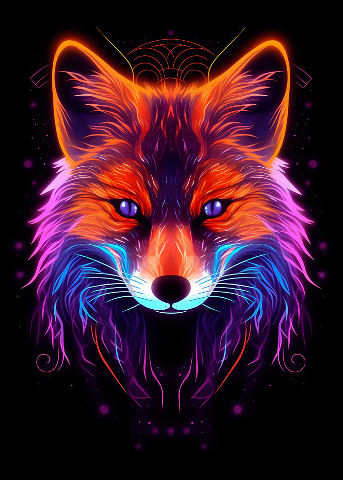 Colorful neon fox