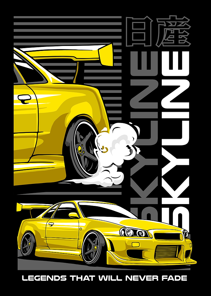 Yellow Nissan Skyline