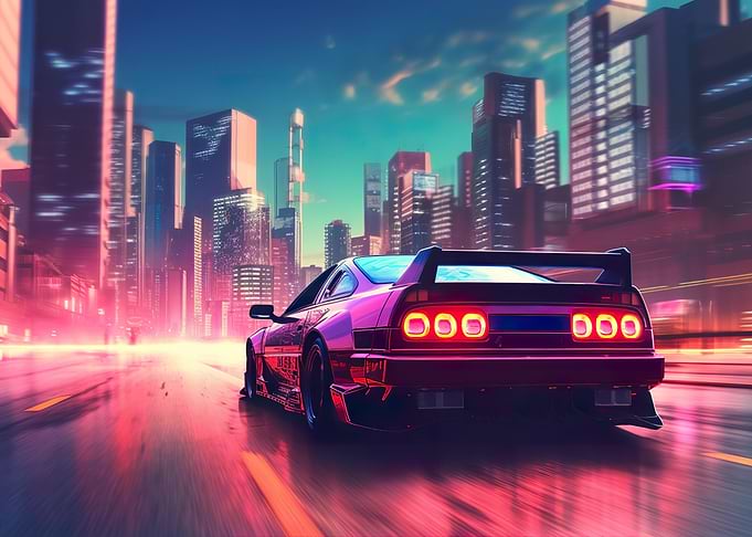 Vaporwave Car in Tokyo
