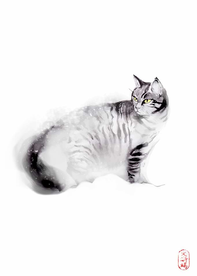 Japanese Zen Cat Painting