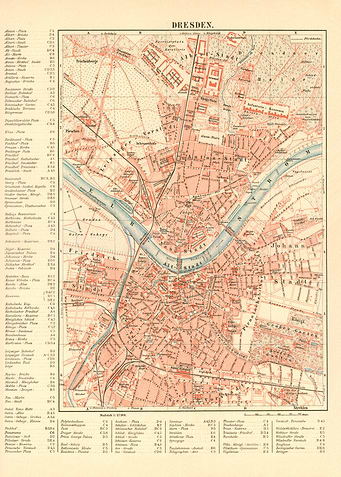 Vintage Map Dresden 19 Jh