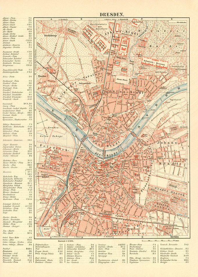 Vintage Map Dresden 19 Jh