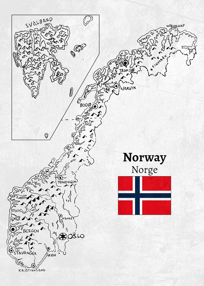 Handdrawn Norway Map
