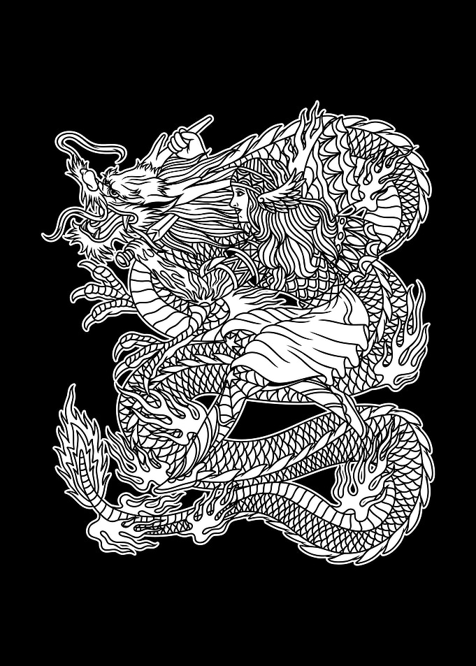 Women Dragon Tattoo BnW