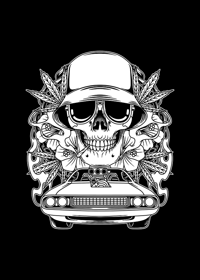 Skull Doge Challenger BnW
