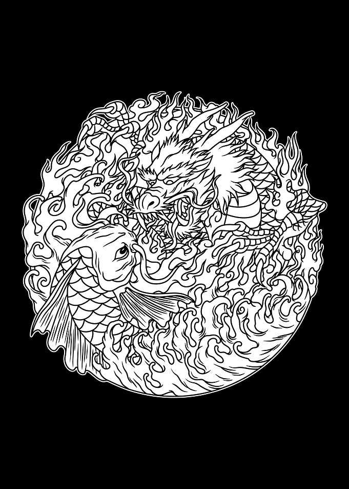 Koi Dragon BnW