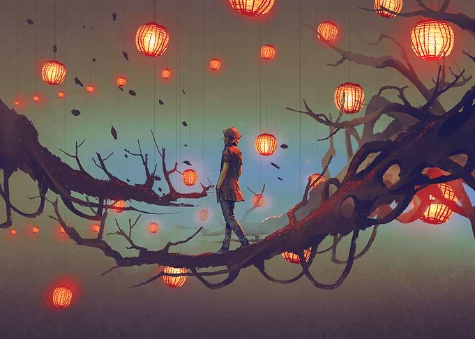Man walking on a tree