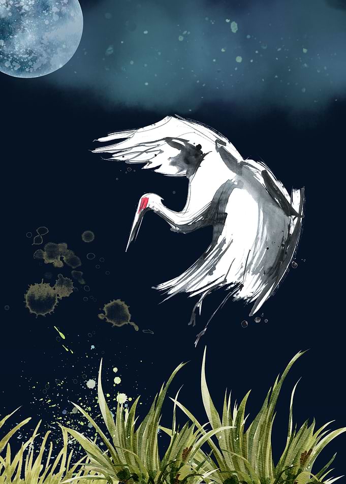 Crane Over Meadow