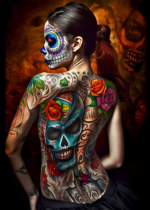 Mesmerizing Contrasts — sugar skull metal wall art