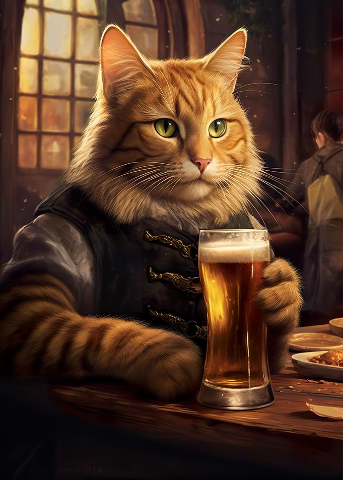 Cat drinking Beer