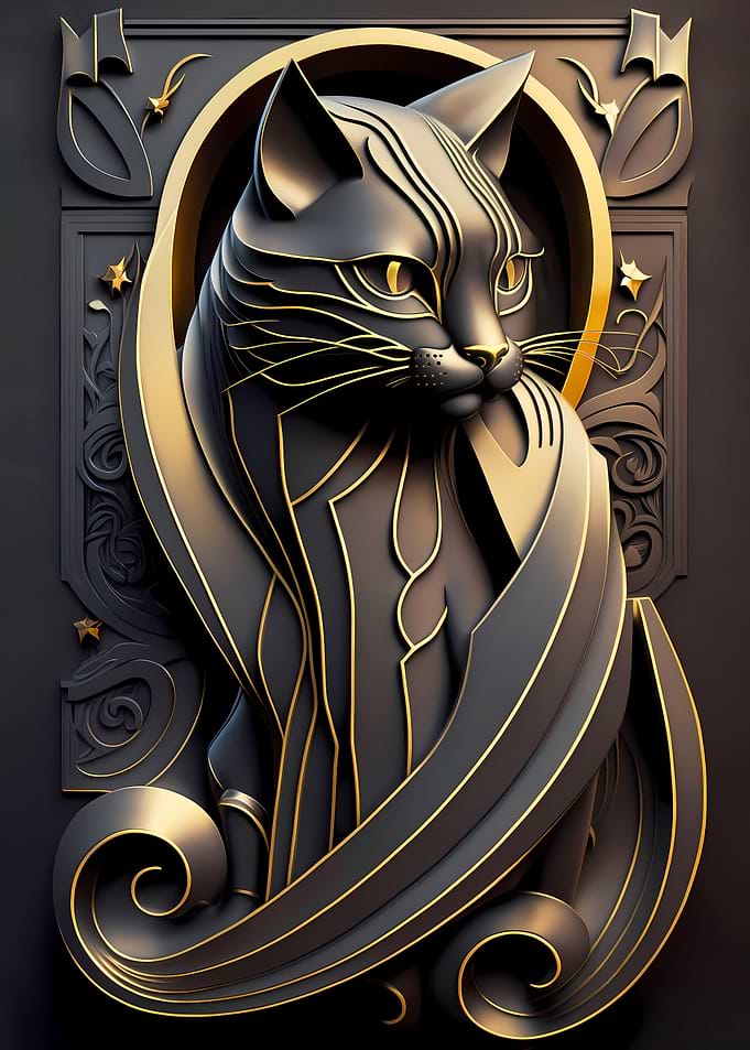 Noble Cat Golden Art Deco