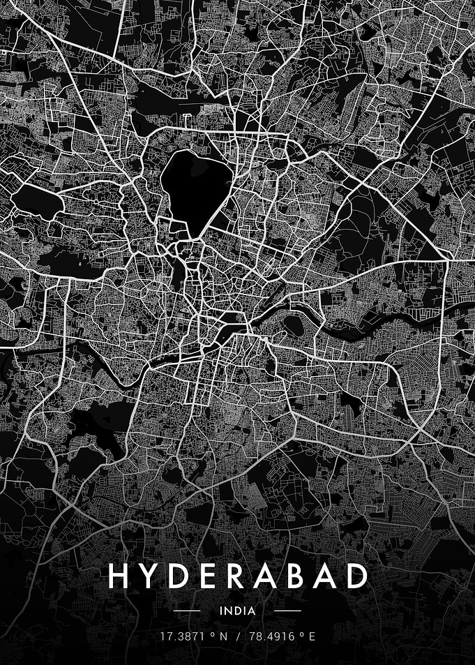 Hyderabad City Map Dark