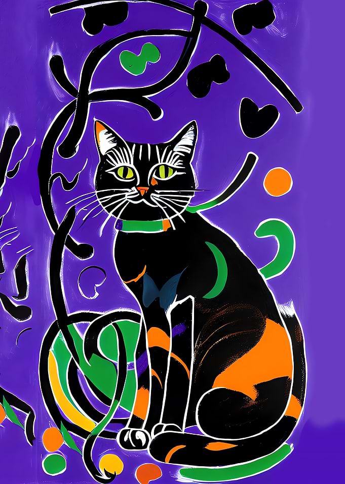 Cat Linocut Poster