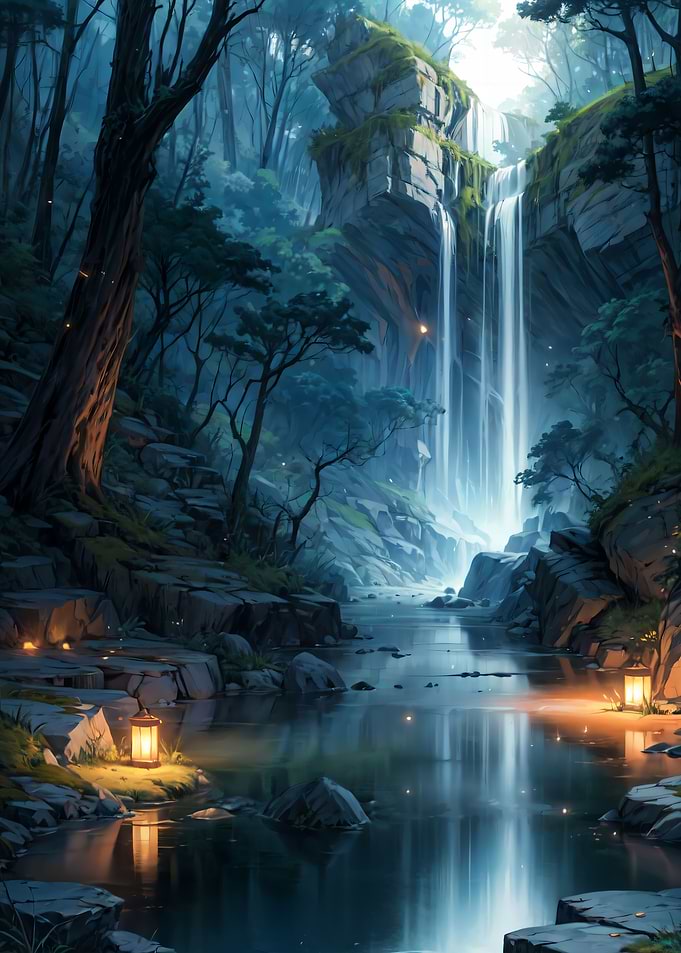 Waterfall In Forest Nature