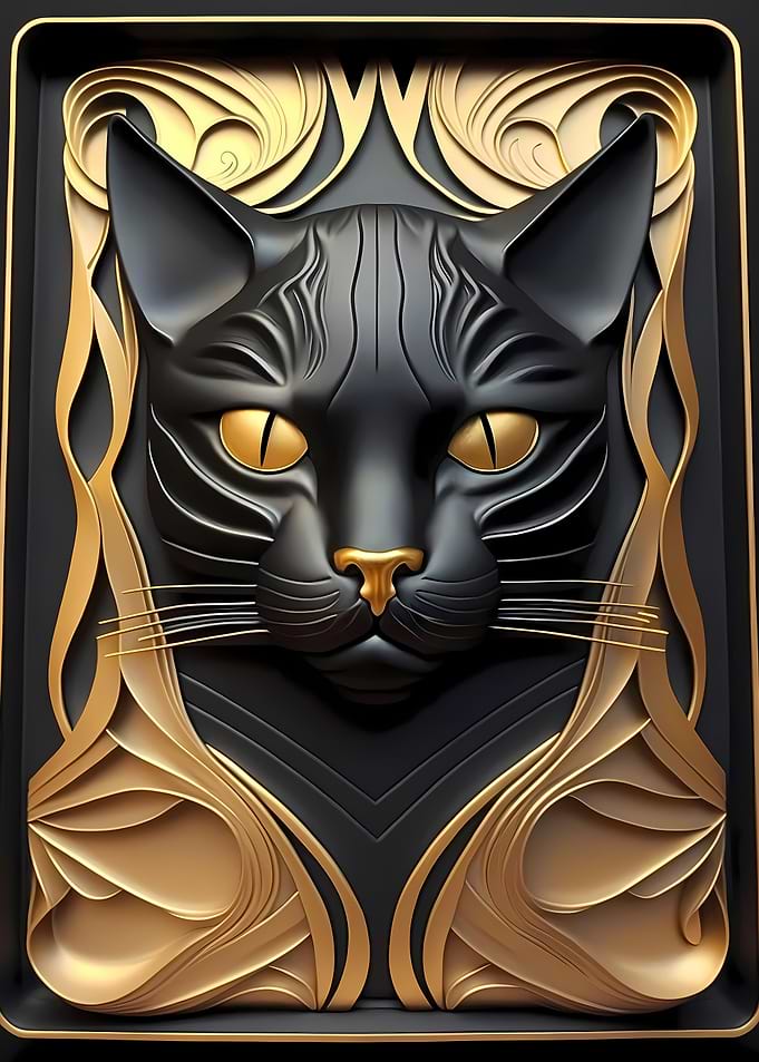 Golden God Cat Art Deco