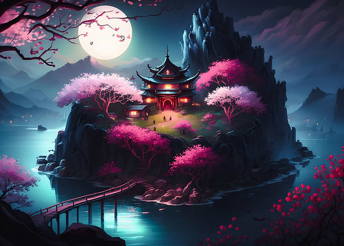 Japanese landscape night