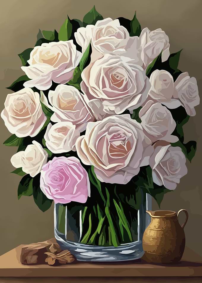 White Roses in Vase