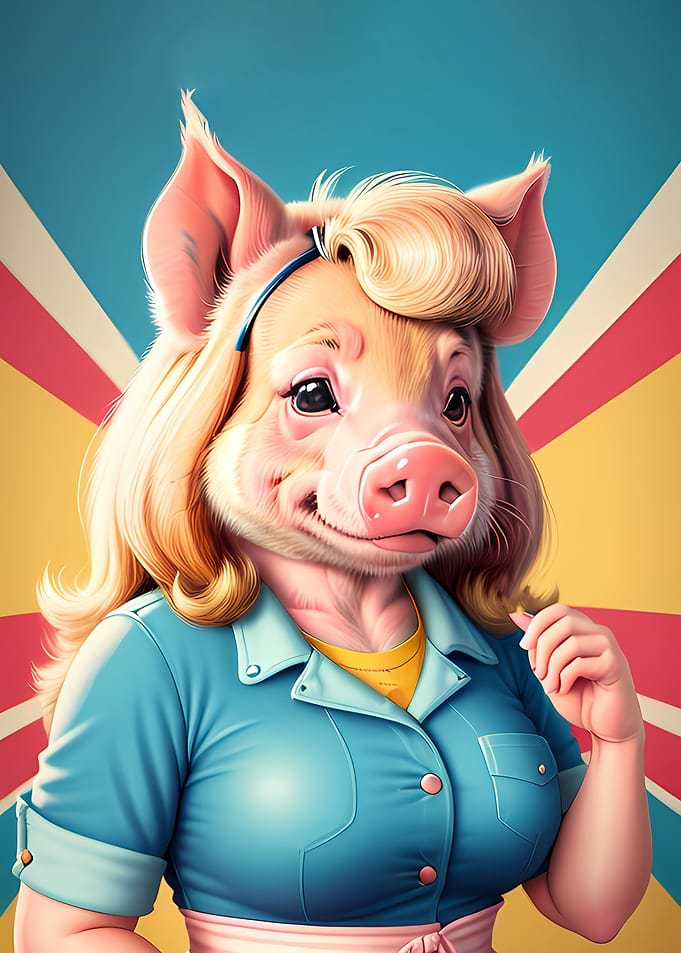 cute pig retro style
