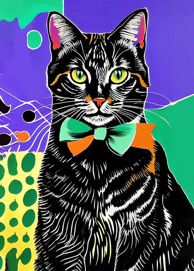 Cat Linocut Poster