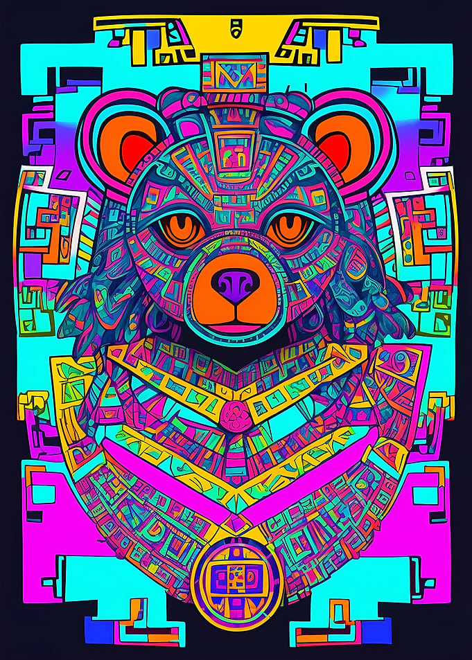 Colorful Neon Aztec Bear