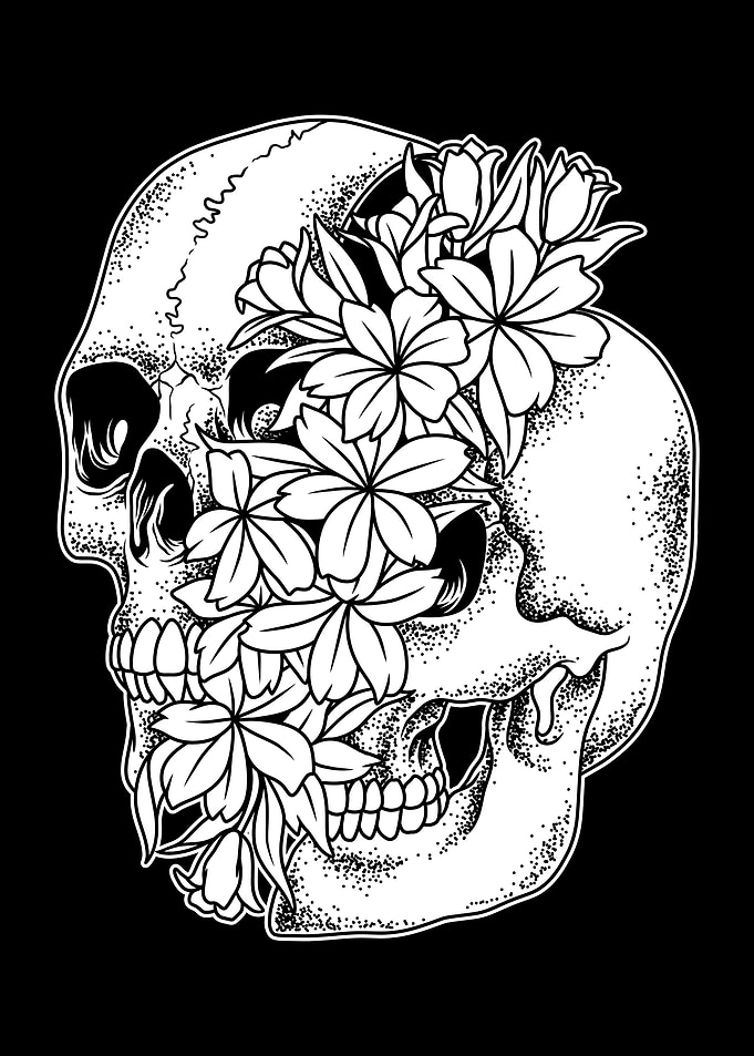 Floral Skull BnW