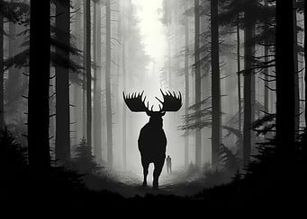 Giant moose in forest