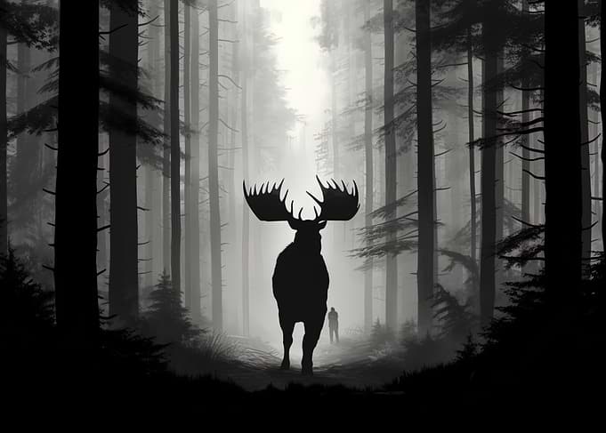 Giant moose in forest