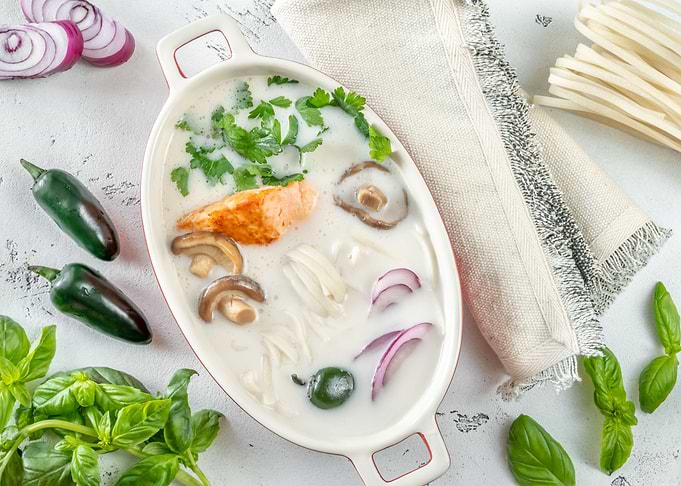 Thai coconut salmon soup
