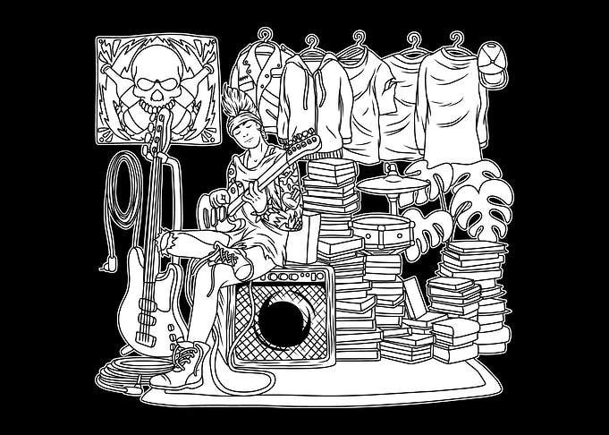 Punk Girl Illustration BnW