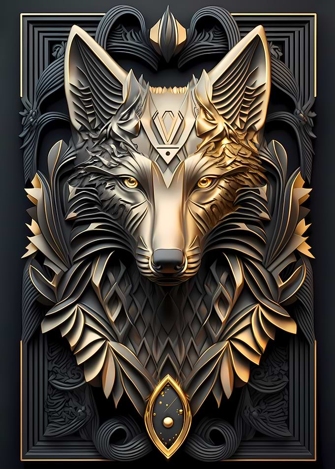 Silver Gold Mechanic Wolf
