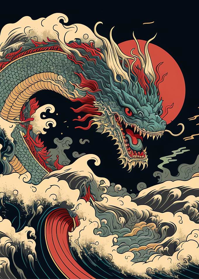Dragon Ocean Wave Japanese