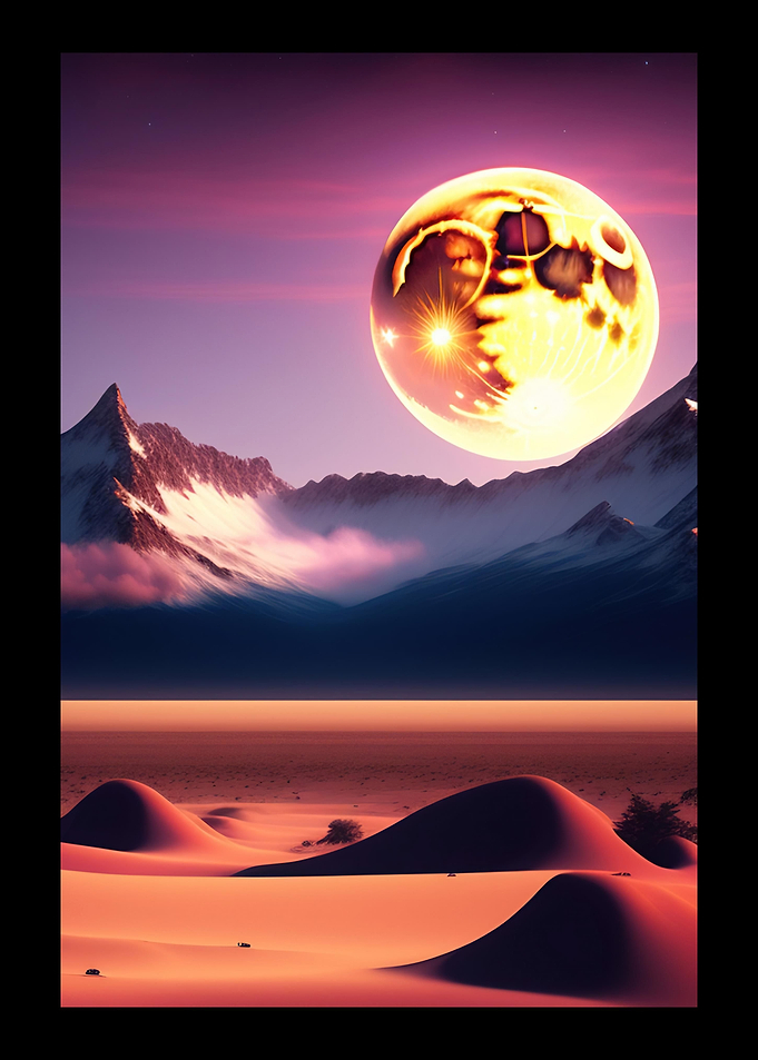 Yellow Moon Over Mountains