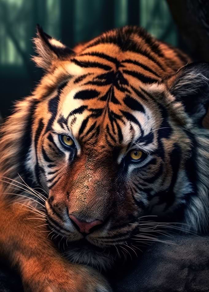 wild tiger lying in forest