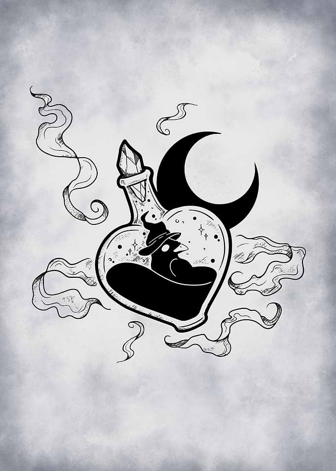 Raven in Witch Flask